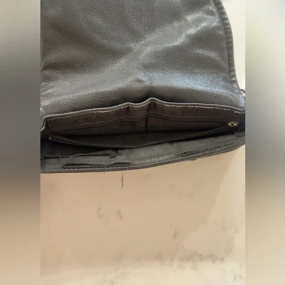 Preowned Authentic Chanel Black Caviar Leather, Pleated Half Moon Flap Bag - Picture 4 of 16